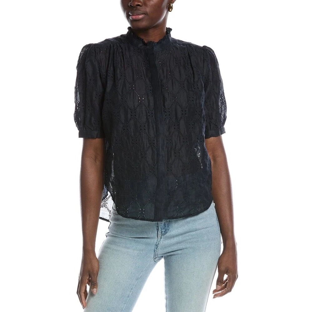 Rag & Bone Jordan Embroidered Top size xxs black ruffle eyelet twee feminine